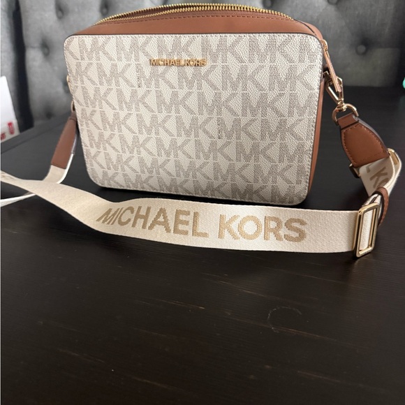 Michael Kors Handbags - Michael Kors Cream Logo Crossbody with Gold Hardware